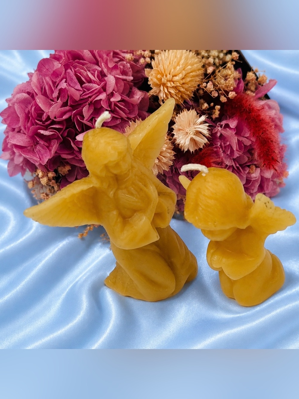2 Fine Art Beeswax Wax Candles Praying Angel Cupid Cherub Vintage Antique PAIR